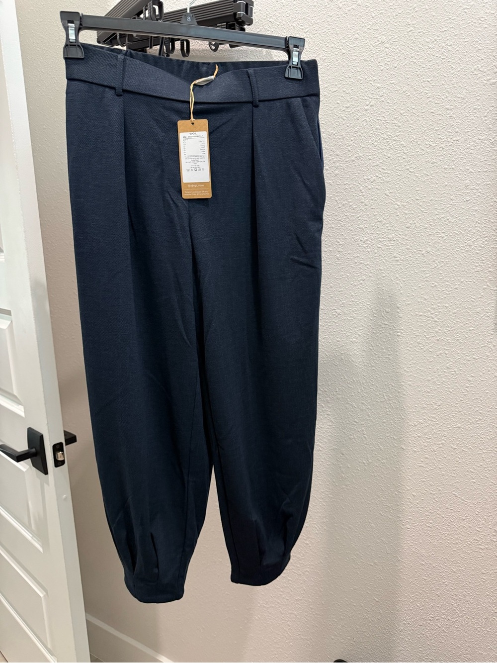 NWT OGL Pleated High-Waist stretch linen like Trousers Black Navy MP